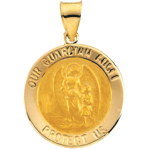 Hollow Guardian Angel Medal, 18.25 x 18.50 mm, 14K Yellow Gold - Click Image to Close