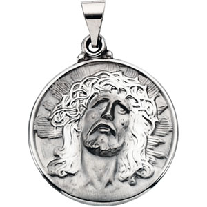 Hollow Face of Jesus (Ecce Homo) Medal, 23.25 x 23.50 mm, 14K Wh - Click Image to Close
