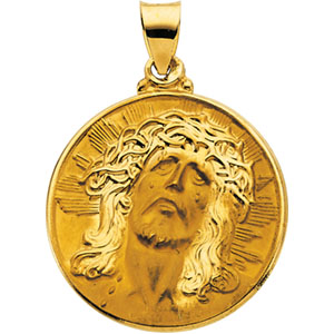 Hollow Face of Jesus (Ecce Homo) Medal, 23.25 x 23.50 mm, 14K Ye - Click Image to Close