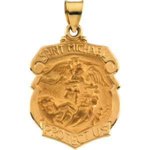Hollow St. Michael Medal, 24.25 x 20.75 mm, 14K Yellow Gold - Click Image to Close