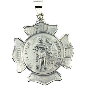 Hollow St. Florian Medal, 25.25 x 25.25 mm, 14K White Gold - Click Image to Close