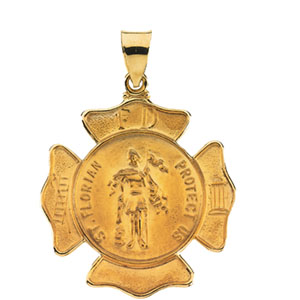 Hollow St. Florian Medal, 25.25 x 25.25 mm, 14K Yellow Gold - Click Image to Close