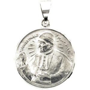 Hollow Pope John Paul Medal, 20.75 x 20.75 mm, 14K White Gold - Click Image to Close