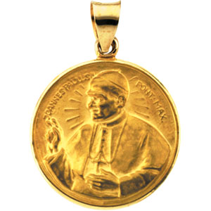 Hollow Pope John Paul Medal, 20.75 x 20.75 mm, 14K Yellow Gold - Click Image to Close