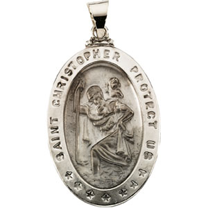 Hollow St. Christopher Medal, 28.75 x 17.75 mm, 14K White Gold - Click Image to Close