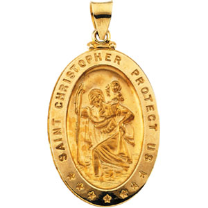 Hollow St. Christopher Medal, 28.75 x 17.75 mm, 14K Yellow Gold - Click Image to Close