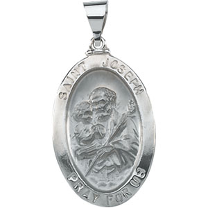 Hollow St. Joseph Medal, 23.25 x 16 mm, 14K White Gold - Click Image to Close