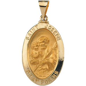 Hollow St. Joseph Medal, 23.25 x 16 mm, 14K Yellow Gold - Click Image to Close