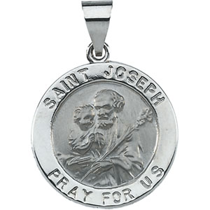 Hollow St. Joseph Medal, 18.25 mm, 14K White Gold - Click Image to Close