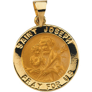 Hollow St. Joseph Medal, 18.25 mm, 14K Yellow Gold - Click Image to Close