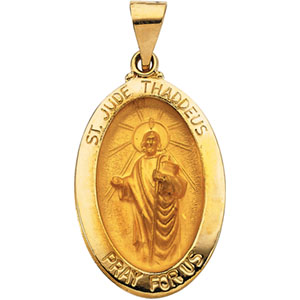 Hollow St. Jude Medal, 23.25 x 16 mm, 14K Yellow Gold - Click Image to Close