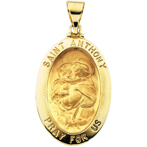 Hollow St. Anthony Medal, 23 x 16 mm, 14K Yellow Gold - Click Image to Close