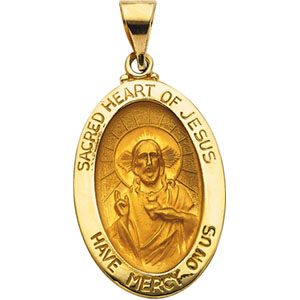 Hollow Sacred Heart of Jesus Medal, 23.25 x 16 mm, 14K Yellow Go - Click Image to Close
