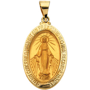 Hollow Miraculous Medal, 23 x 16 mm, 14K Yellow Gold - Click Image to Close