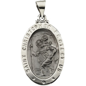 Hollow St. Christopher Medal, 23.50 x 16 mm, 14K White Gold - Click Image to Close
