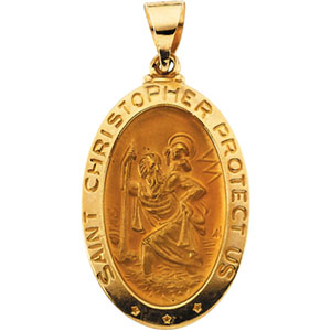 Hollow St. Christopher Medal, 23.50 x 16 mm, 14K Yellow Gold - Click Image to Close