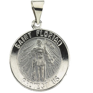 Hollow St. Florian Medal, 18.25 mm, 14K White Gold - Click Image to Close
