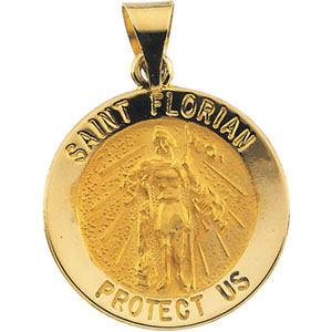 Hollow St. Florian Medal, 18.25 mm, 14K Yellow Gold - Click Image to Close