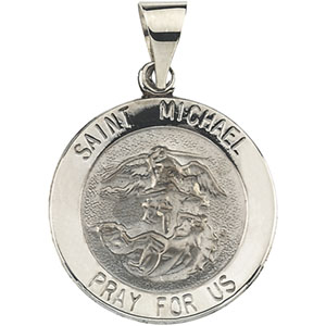 Hollow St. Michael Medal, 18.25 mm, 14K White Gold - Click Image to Close