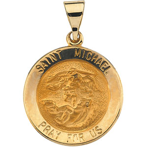 Hollow St. Michael Medal, 18.25 mm, 14K Yellow Gold - Click Image to Close