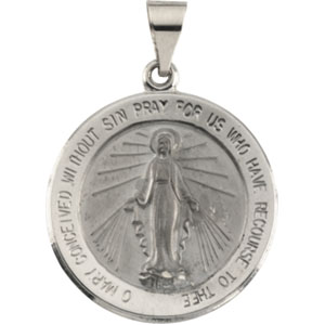 Hollow Miraculous Medal, 18.25 mm, 14K White Gold - Click Image to Close