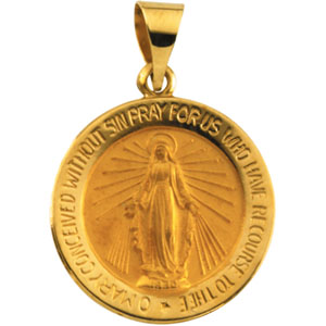 Hollow Miraculous Medal, 18.25 mm, 14K Yellow Gold - Click Image to Close