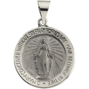 Hollow Miraculous Medal, 22.25 mm, 14K White Gold - Click Image to Close