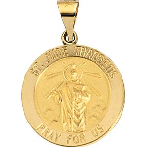 Hollow St. Jude Thaddeus Medal, 18.25 mm, 14K Yellow Gold - Click Image to Close