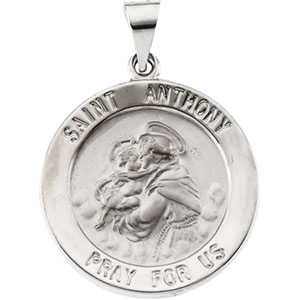 Hollow St. Anthony Medal, 18.25 mm, 14K White Gold - Click Image to Close