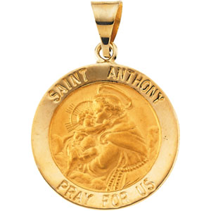 Hollow St. Anthony Medal, 22.25 mm, 14K Yellow Gold - Click Image to Close