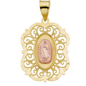 Rose Lady of Guadalupe Medal, 16.25 x 13.50 mm, 14K Yellow Gold - Click Image to Close