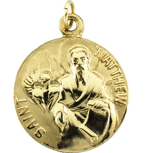 St. Matthew Medal, 18 mm, 14K Yellow Gold - Click Image to Close