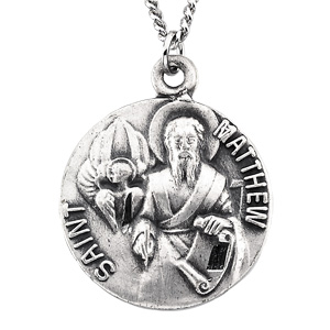St. Matthew Medal, 18 mm, Sterling Silver - Click Image to Close