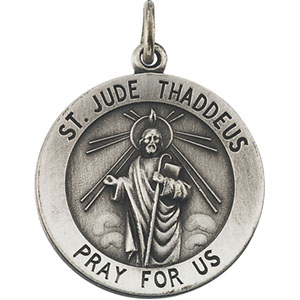 St. Jude Thadeus Medal, 14.75 mm, Sterling Silver - Click Image to Close