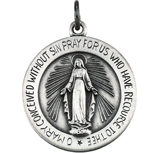 Miraculous Medal, 18 mm, Sterling Silver - Click Image to Close