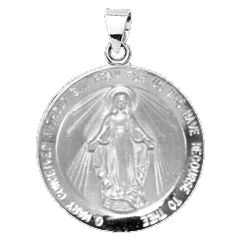 Miraculous Medal, 18 mm, 14K White Gold - Click Image to Close