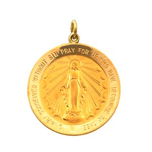 Miraculous Medal, 20.5 mm, 14K Yellow Gold - Click Image to Close
