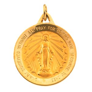 Miraculous Medal, 25 mm, 14K Yellow Gold - Click Image to Close