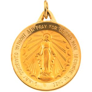 Miraculous Medal, 29 mm, 14K Yellow Gold - Click Image to Close