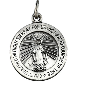 Miraculous Medal, 14.75 mm, Sterling Silver - Click Image to Close