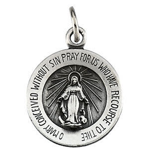 Miraculous Medal, 12 mm, Sterling Silver - Click Image to Close