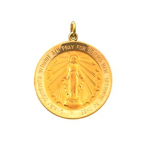 Miraculous Medal, 15 mm, 14K Yellow Gold - Click Image to Close