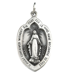 Miraculous Medal, 23 x 15 mm, Sterling Silver - Click Image to Close