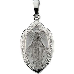 Miraculous Medal, 18 x 12 mm, 14K White Gold - Click Image to Close
