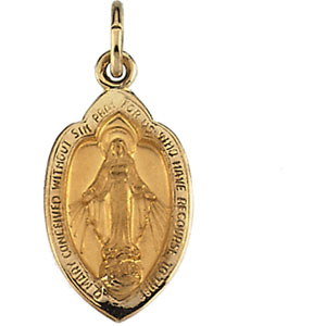 Miraculous Medal, 13 x 08 mm, 14K Yellow Gold - Click Image to Close