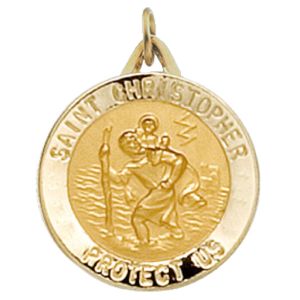 St. Christopher Medal, 29 mm, 14K Yellow Gold - Click Image to Close