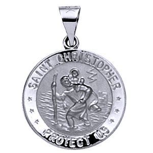 St. Christopher Medal, 18 mm, 14K White Gold - Click Image to Close