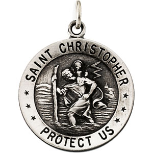 St. Christopher Medal, 21.75 mm, Sterling Silver - Click Image to Close