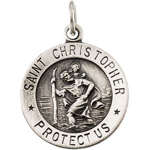 St. Christopher Medal, 14.75 mm, Sterling Silver - Click Image to Close