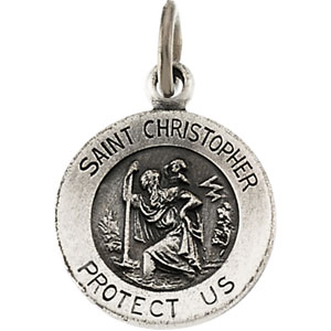 St. Christopher Medal, 11.8 mm, Sterling Silver - Click Image to Close